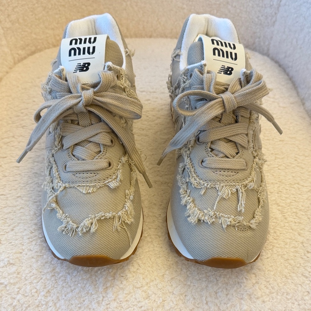 Miu Miu x New Balance Frayed Beige Sneakers Women size 36